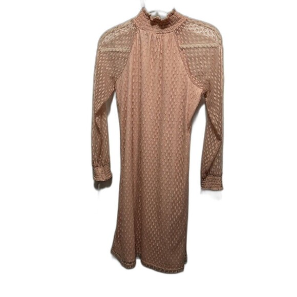 NINA LEONARD Lace Dress Trapeze Mock Neck Pink Rose Small Long Sleeve NWT Shift - Picture 2 of 16